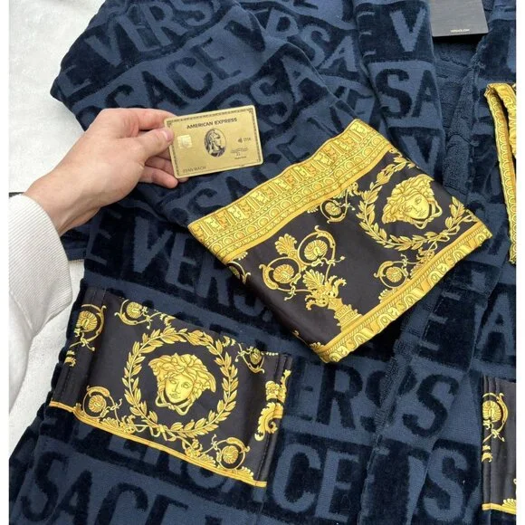 Versace Navy / Gold Baroque Embossed Robe - Picture 4 of 4